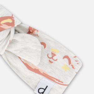 Organic Cotton Headband Heather Beige With Printed Cat - Image 4