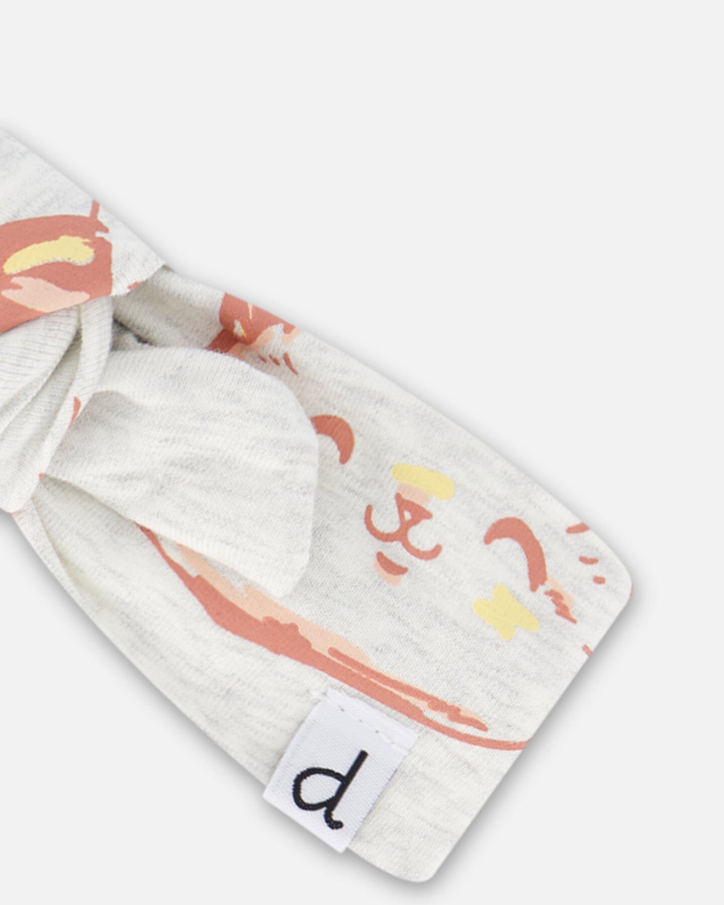 Organic Cotton Headband Heather Beige With Printed Cat - Image 4
