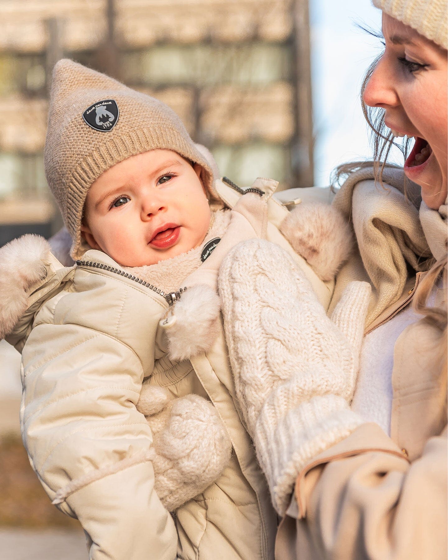 Baby Pointed Knit Hat In Beige - Image 2