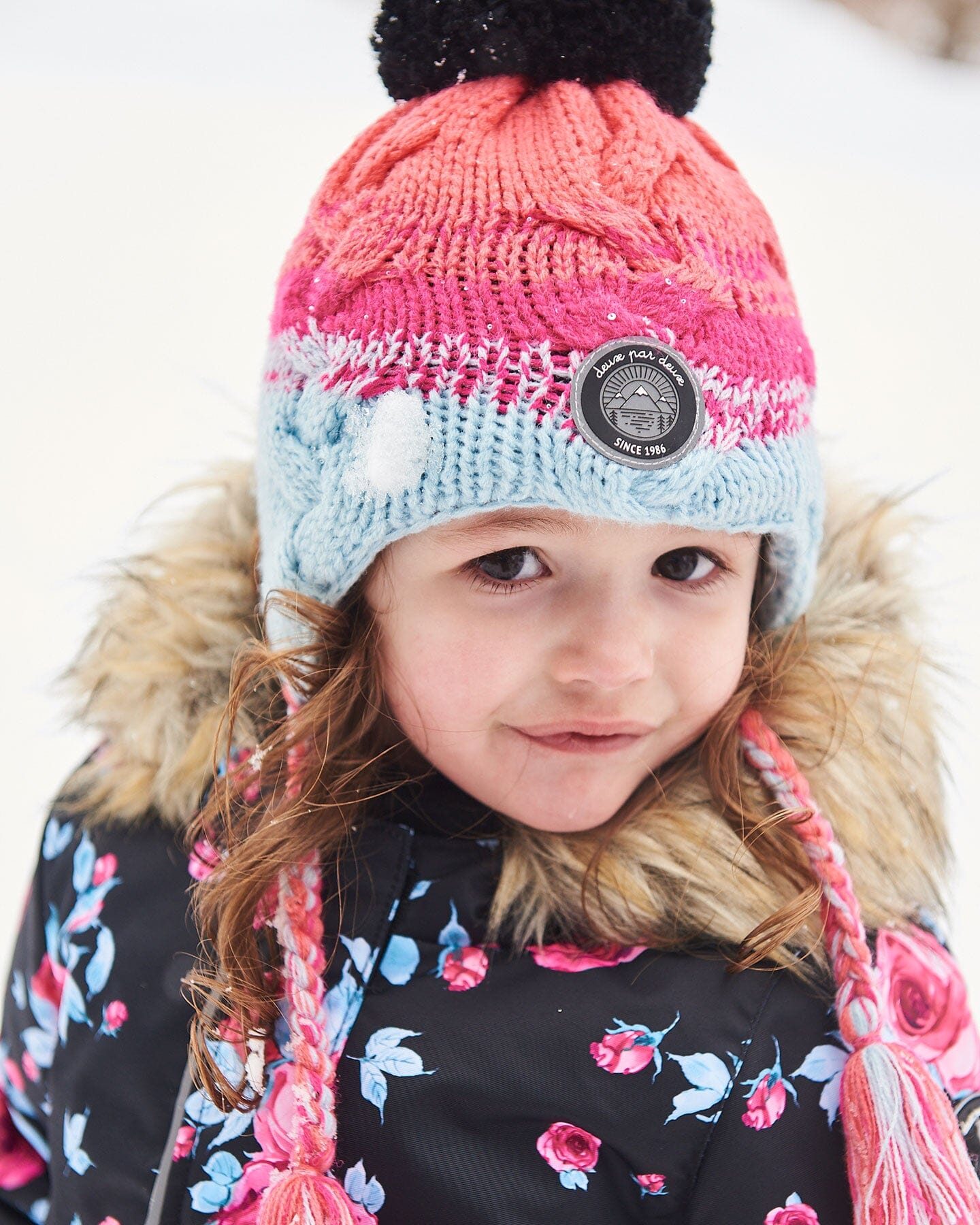 Peruvian Knit Hat Gradient Blue, Coral And Fuschia - Image 2