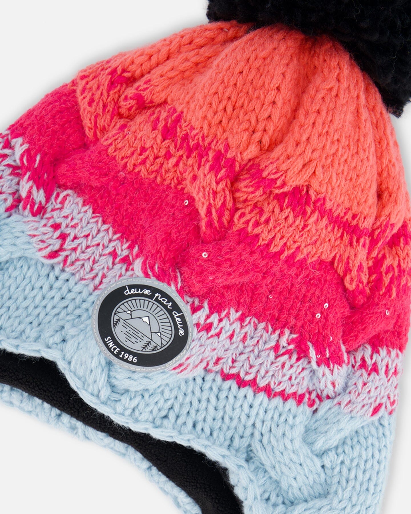 Peruvian Knit Hat Gradient Blue, Coral And Fuschia - Image 5