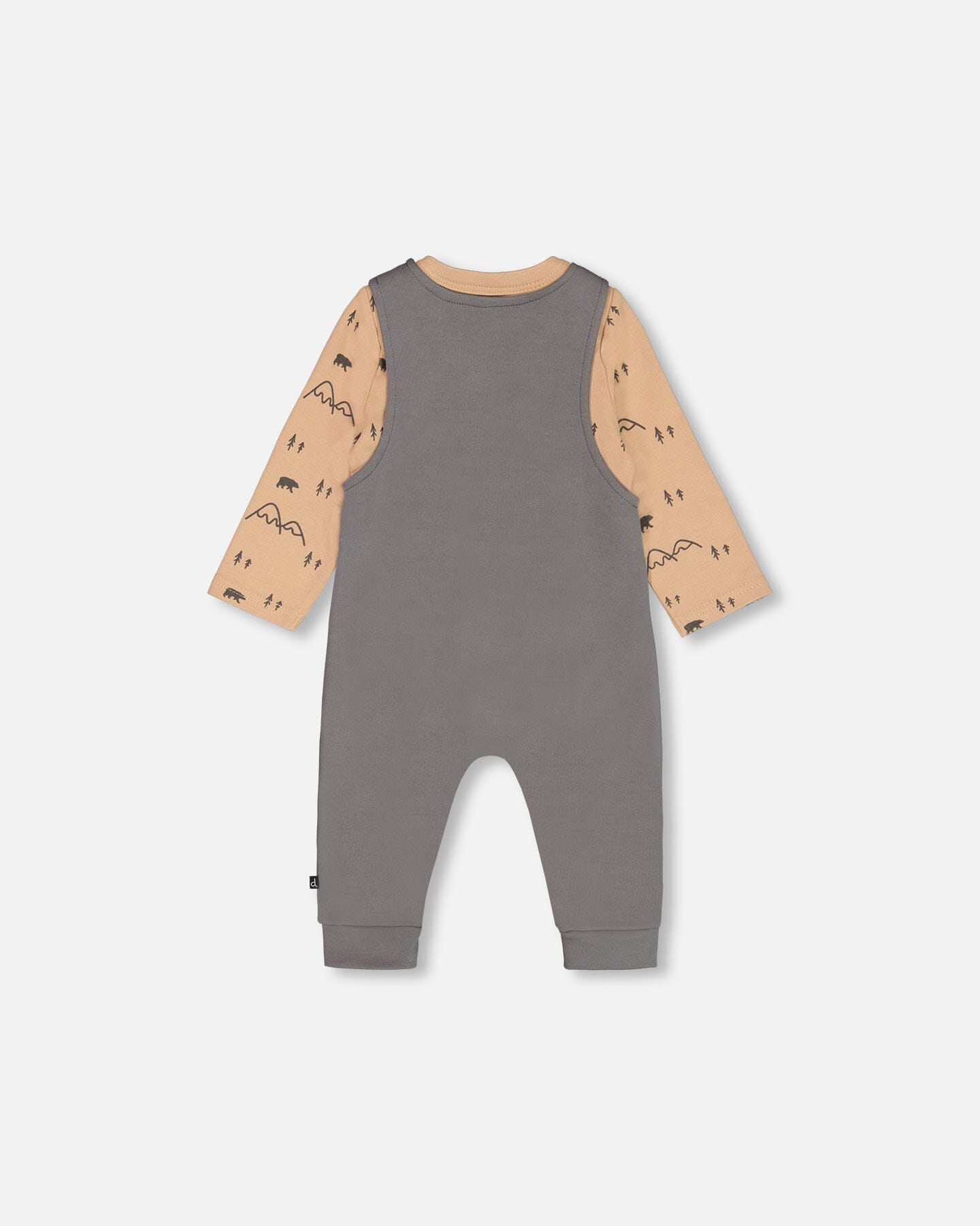 Organic Cotton Printed Onesie And Overall Set Dark Gray With Mountains - Image 2
