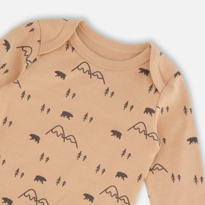 Organic Cotton Printed Onesie And Overall Set Dark Gray With Mountains - Image 3