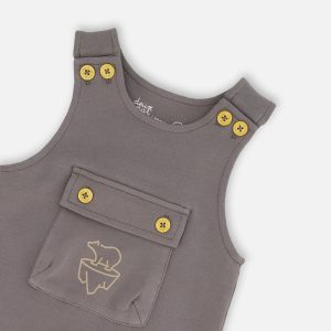 Organic Cotton Printed Onesie And Overall Set Dark Gray With Mountains - Image 4