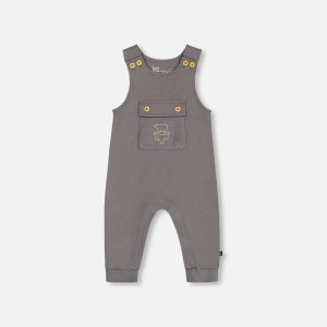 Organic Cotton Printed Onesie And Overall Set Dark Gray With Mountains - Image 5