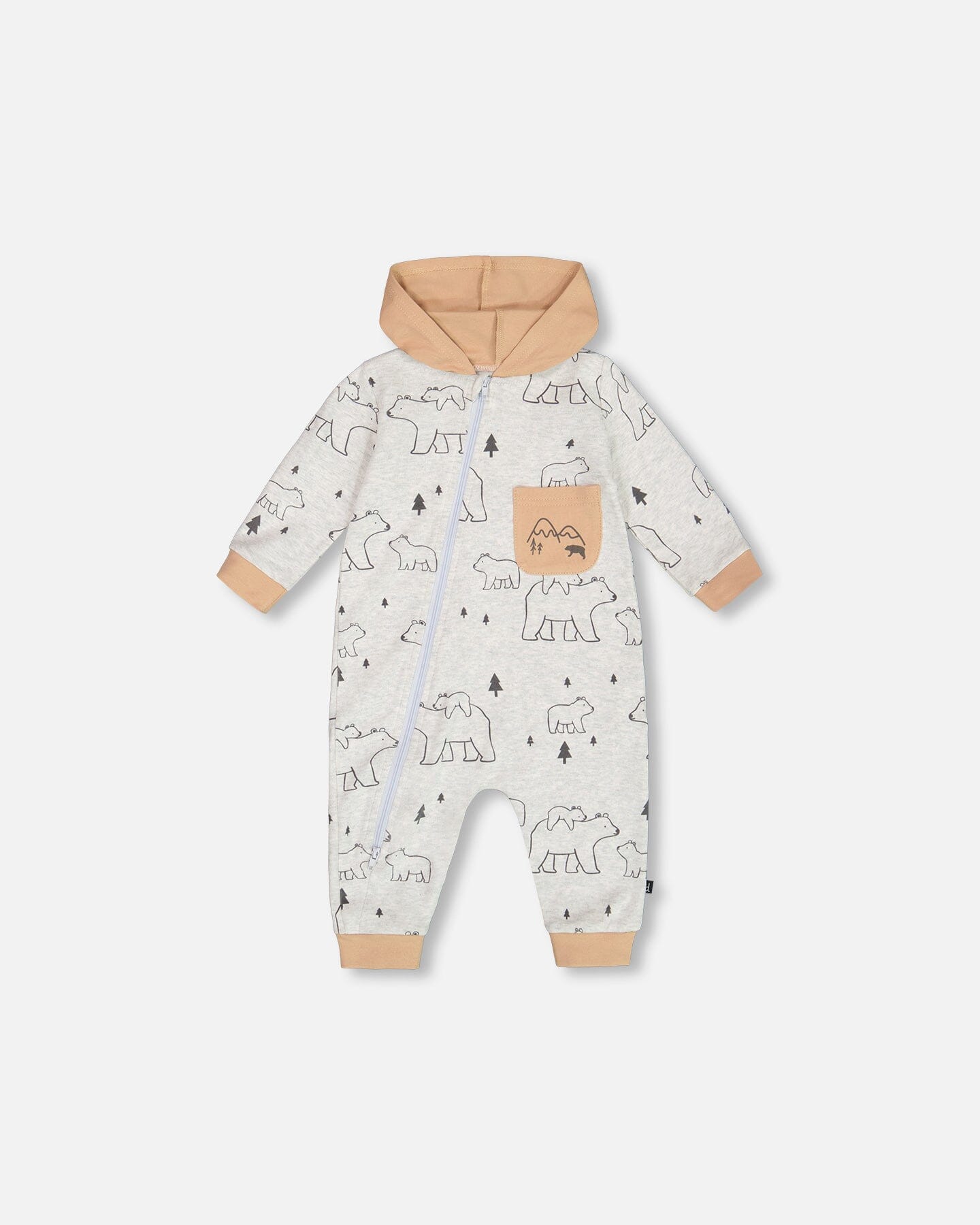 Organic Cotton Hooded Jumpsuit Gray Mix Printed Bears - Image 10