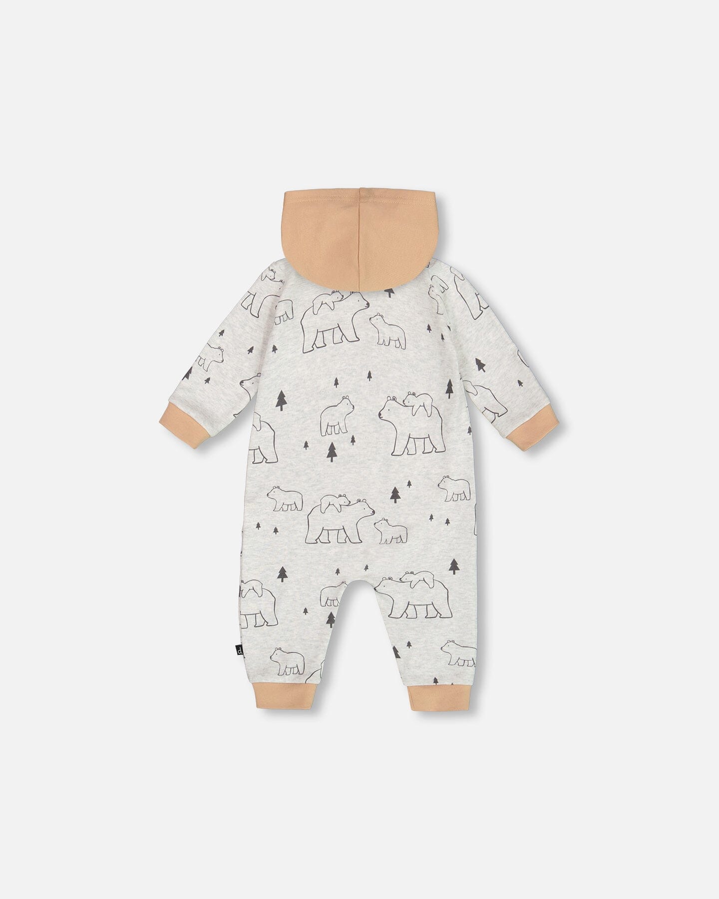 Organic Cotton Hooded Jumpsuit Gray Mix Printed Bears - Image 3