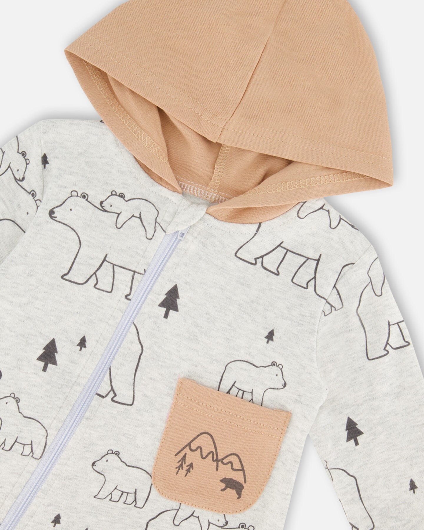 Organic Cotton Hooded Jumpsuit Gray Mix Printed Bears - Image 4