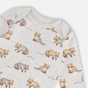 Organic Cotton Printed Onesie And Overall Set Green And Racoon - Image 3