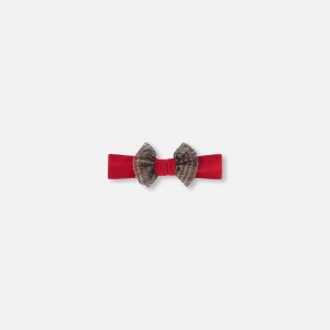 Headband With Glittering Tulle Bow Red Plaid