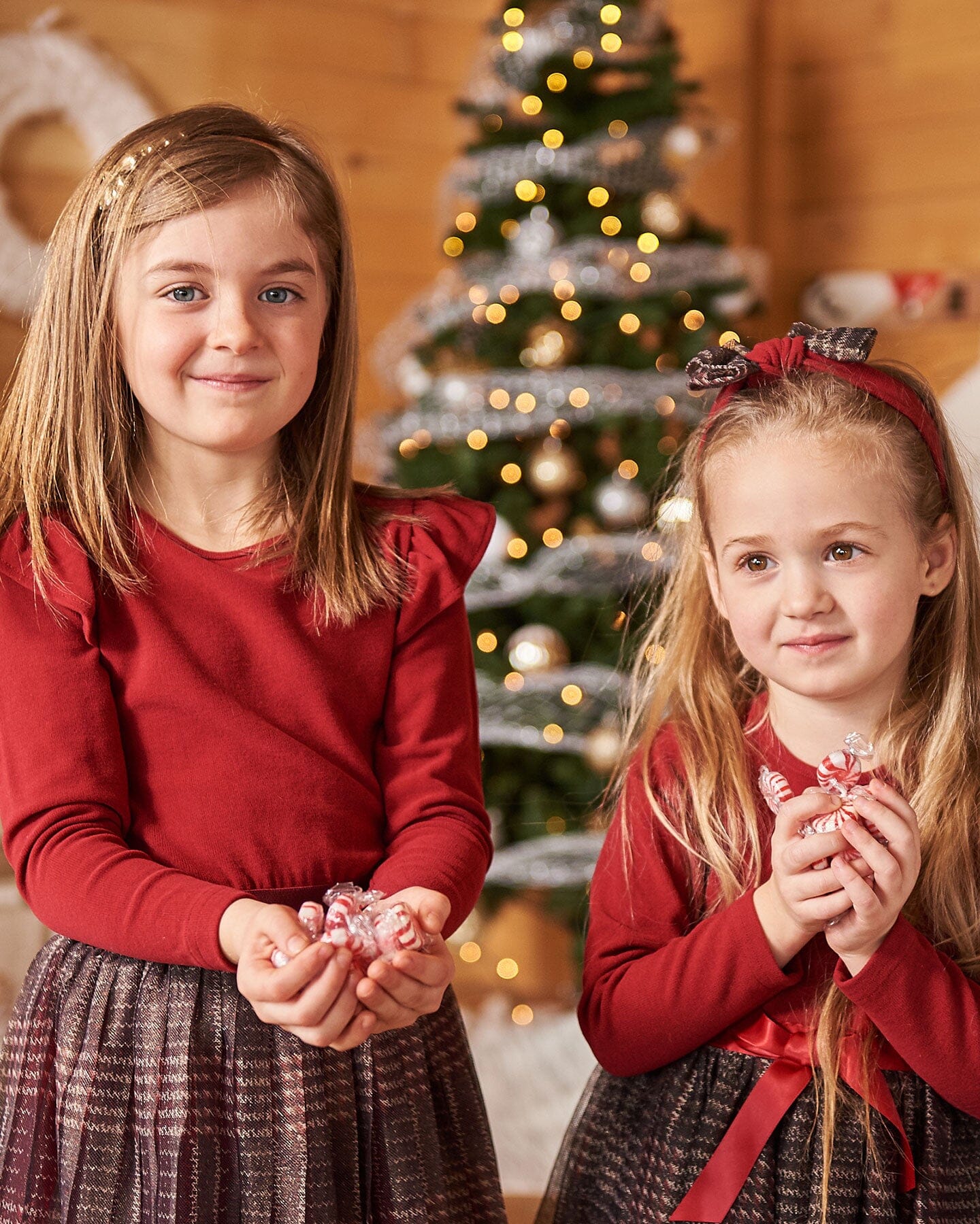 Headband With Glittering Tulle Bow Red Plaid - Image 2