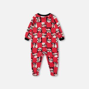 Alternative view of Organic Cotton One Piece Pajama Red Printed Santa
