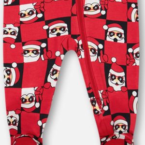 Organic Cotton One Piece Pajama Red Printed Santa - Image 3