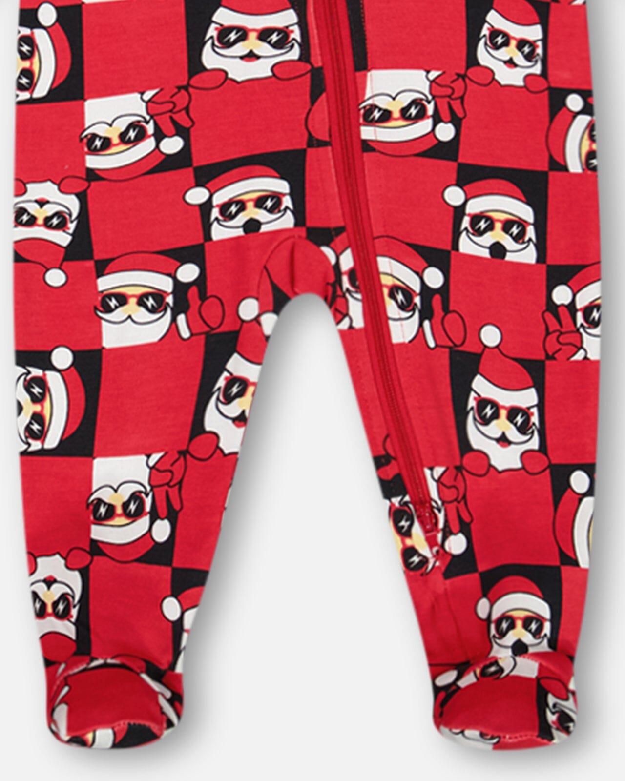 Organic Cotton One Piece Pajama Red Printed Santa - Image 3