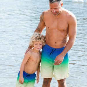 Alternative view of Men's Swim Trunks Blue, Green, And Lime Gradient