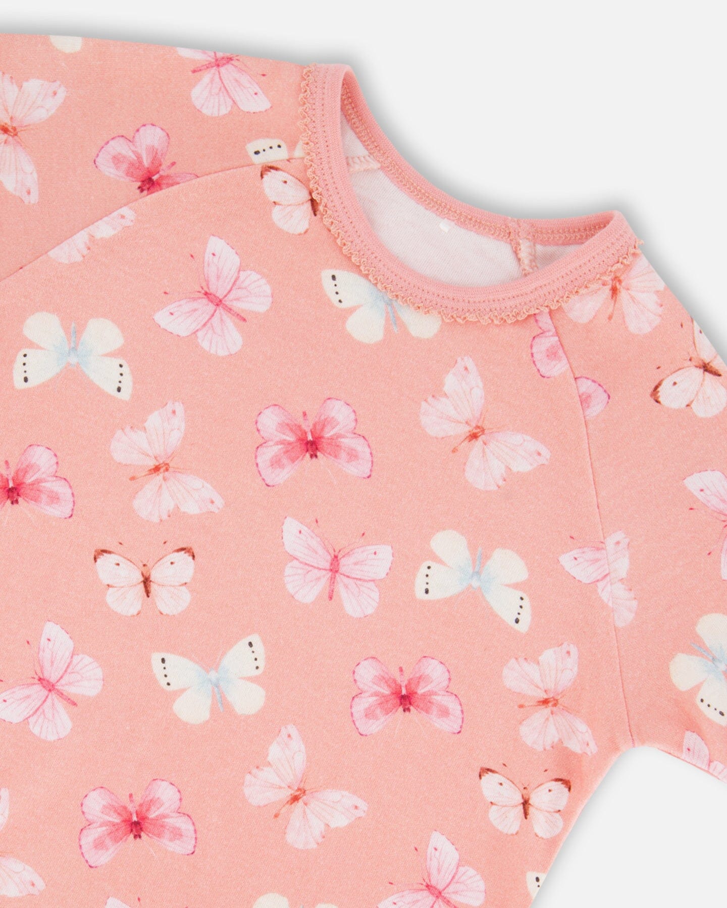 Organic Cotton Short Sleeve Top And Pant Pajama Set Pink And Blue Butterflies On Old Pink - Image 2