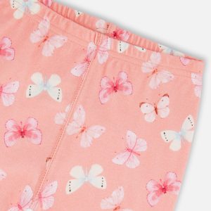 Organic Cotton Short Sleeve Top And Pant Pajama Set Pink And Blue Butterflies On Old Pink - Image 3