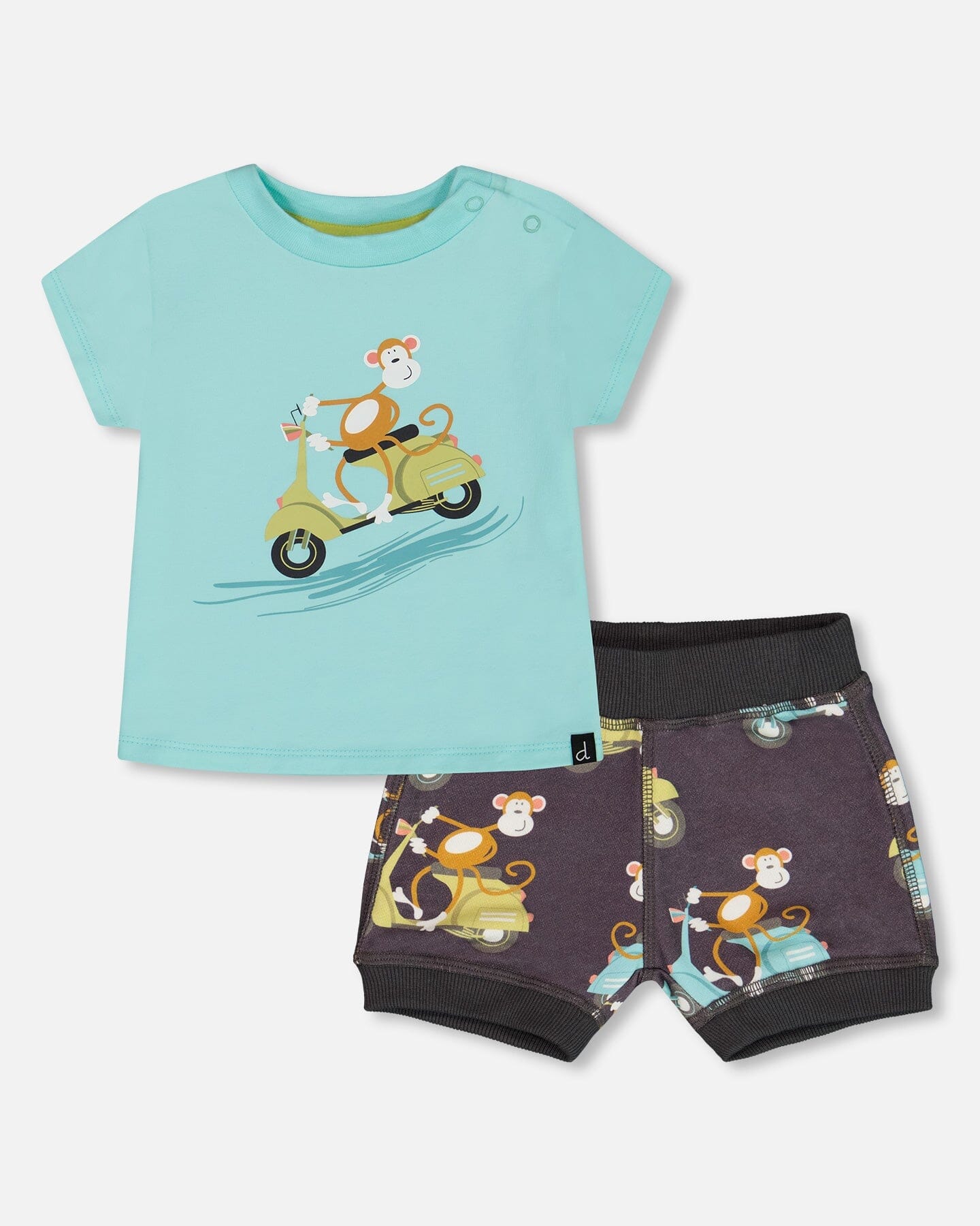 Two-Piece Top And Short Set Monkey On Navy And Turquoise Moped - Image 14
