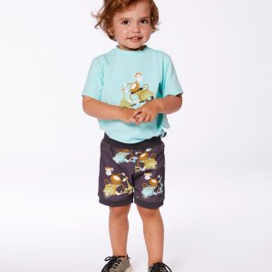 Two-Piece Top And Short Set Monkey On Navy And Turquoise Moped - Image 3