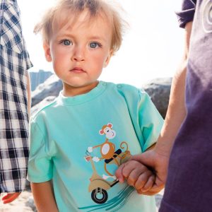 Alternative view of Two-Piece Top And Short Set Monkey On Navy And Turquoise Moped