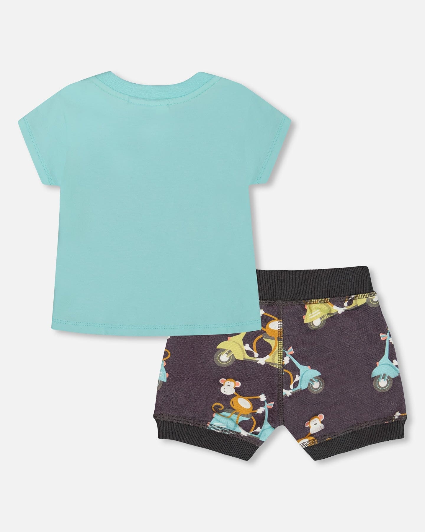 Two-Piece Top And Short Set Monkey On Navy And Turquoise Moped - Image 4