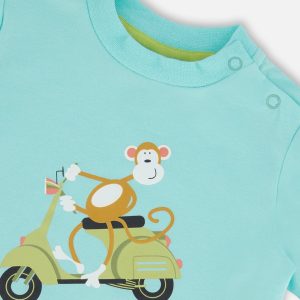 Two-Piece Top And Short Set Monkey On Navy And Turquoise Moped - Image 5