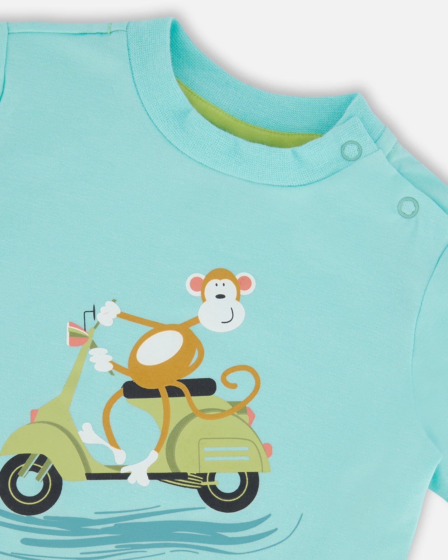 Two-Piece Top And Short Set Monkey On Navy And Turquoise Moped - Image 5