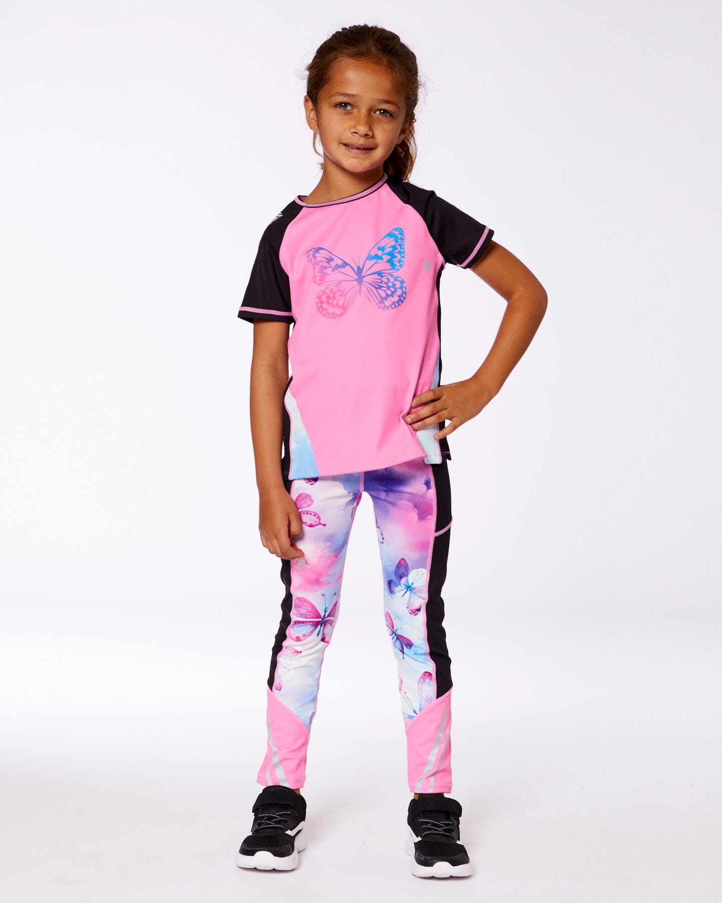 Printed Short Sleeve Athletic Top Pink With Butterflies - Image 2