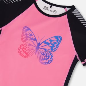 Printed Short Sleeve Athletic Top Pink With Butterflies - Image 4