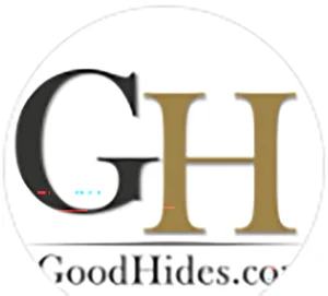 GoodHides.com logo featuring large stylized letters “G” in black and “H” in gold above the brand name in elegant serif font.