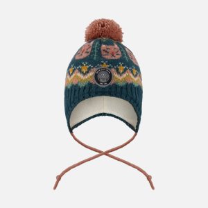 Lined Peruvian Knit Pompom Hat Green And Pink - Image 6