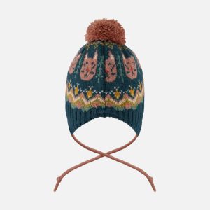 Lined Peruvian Knit Pompom Hat Green And Pink - Image 3