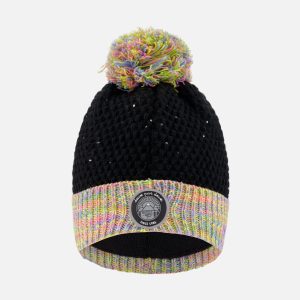 Lined Knit Hat With Pompom Black And Multicolor - Image 4