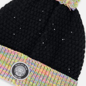 Lined Knit Hat With Pompom Black And Multicolor - Image 5
