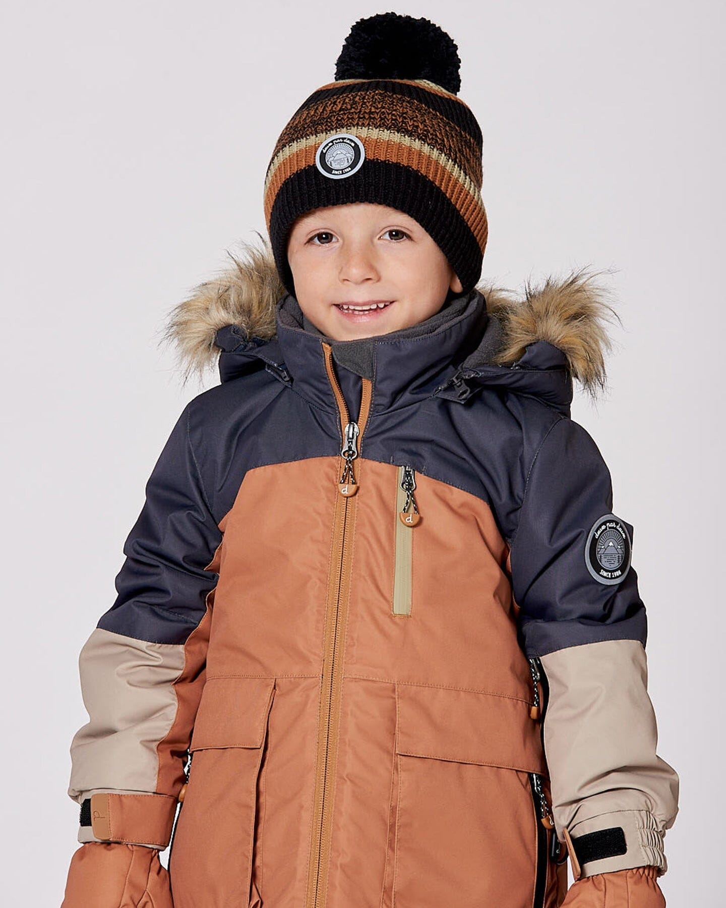 Lined Knit Pompom Hat Black And Brown - Image 2