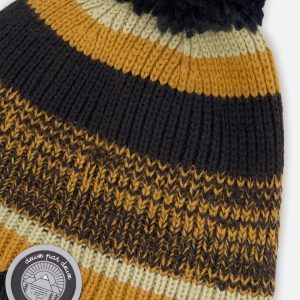 Lined Knit Pompom Hat Black And Brown - Image 4