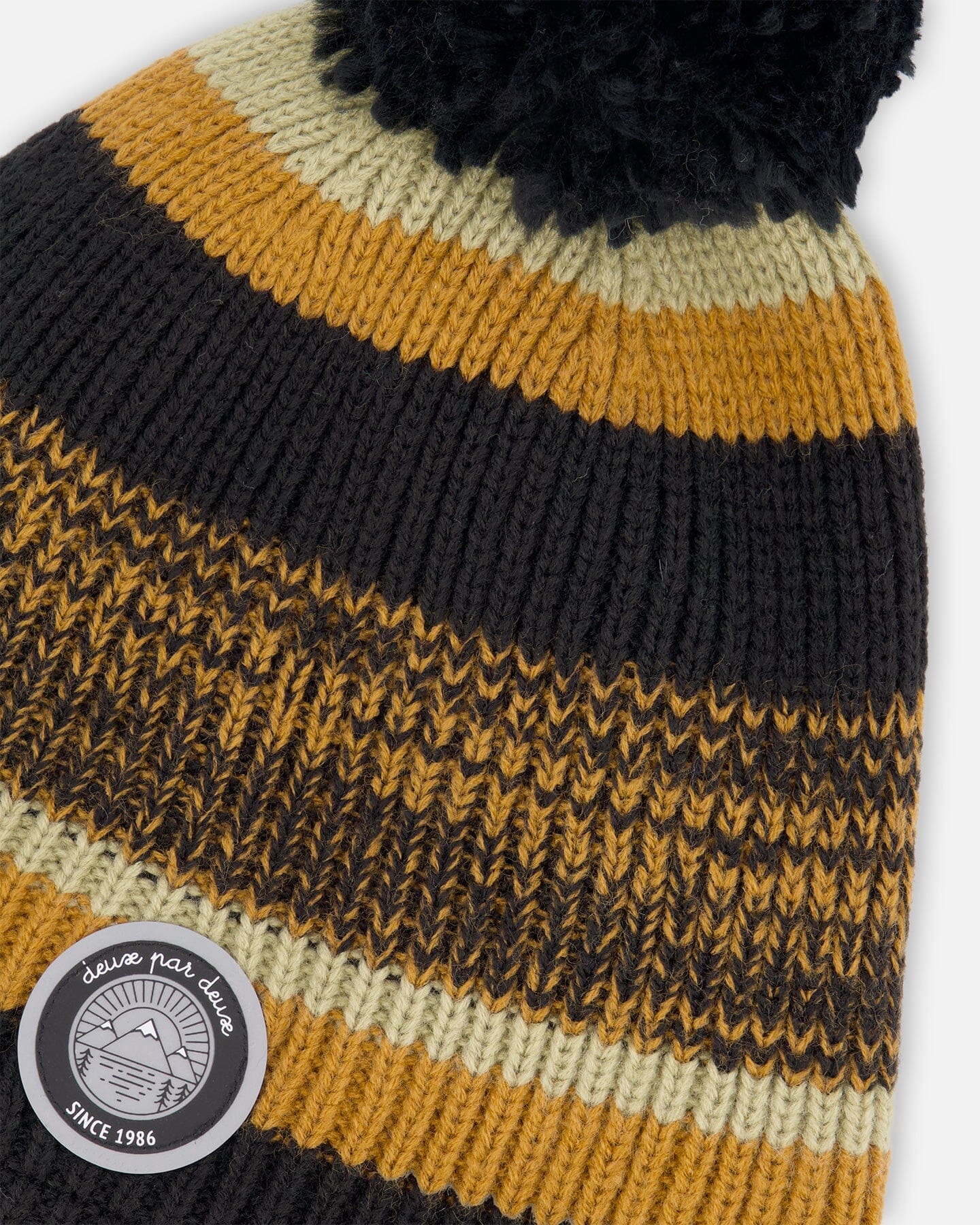 Lined Knit Pompom Hat Black And Brown - Image 4
