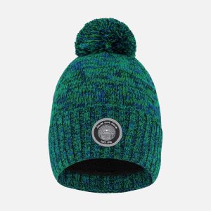 Lined Knit Pompom Hat Green And Blue