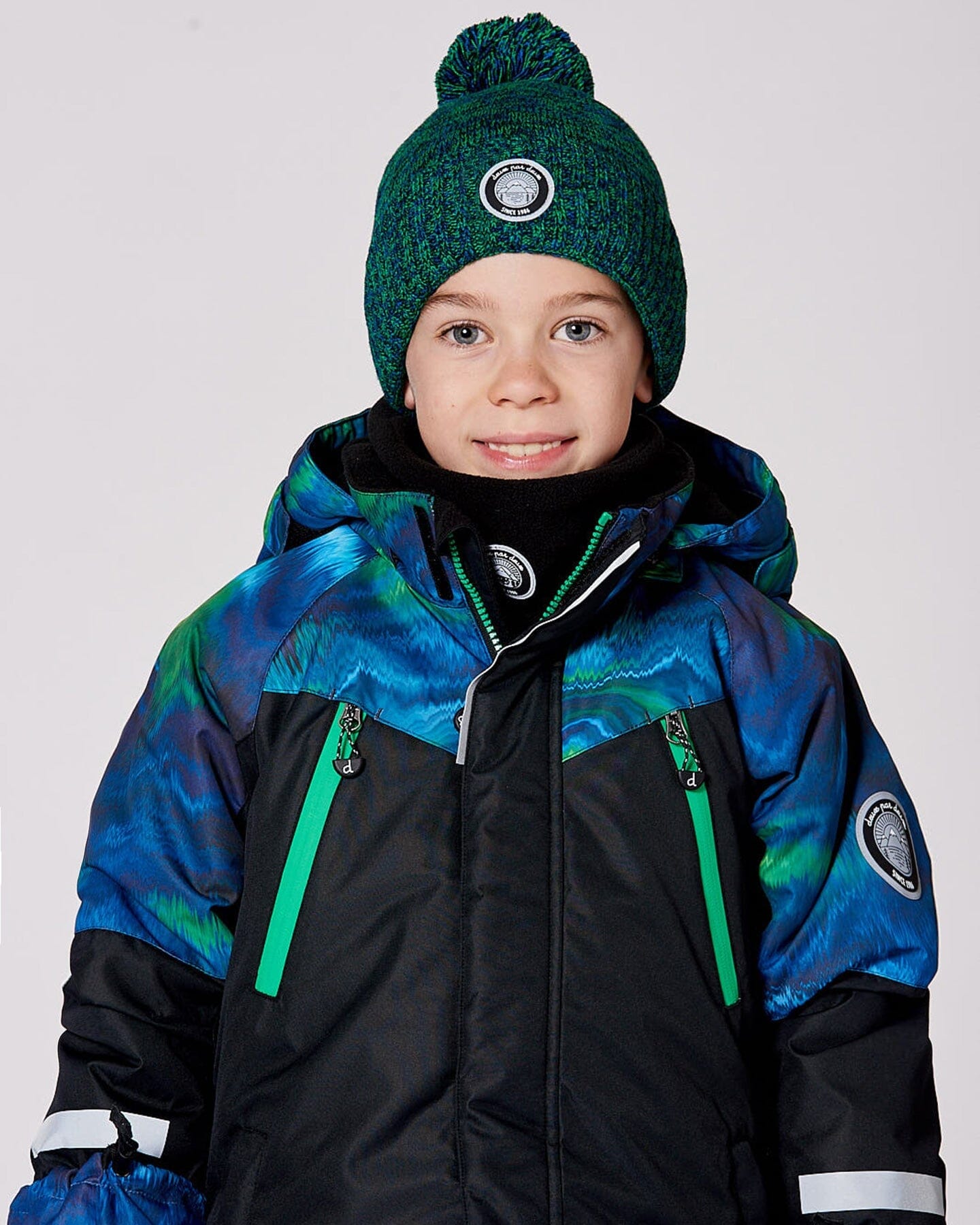 Lined Knit Pompom Hat Green And Blue - Image 2