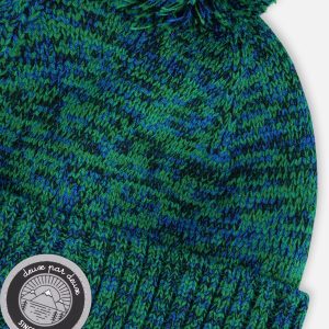 Lined Knit Pompom Hat Green And Blue - Image 4