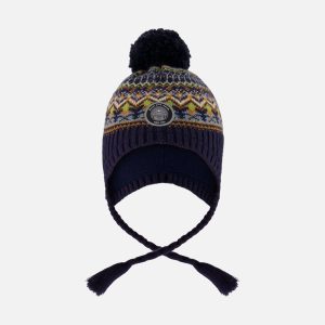 Lined Peruvian Knit Hat With Pompom Taupe And Navy - Image 10