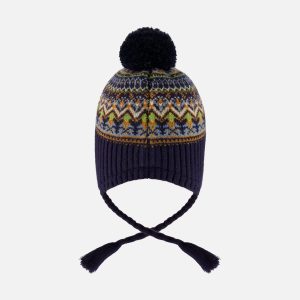 Lined Peruvian Knit Hat With Pompom Taupe And Navy - Image 4
