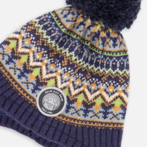 Lined Peruvian Knit Hat With Pompom Taupe And Navy - Image 5