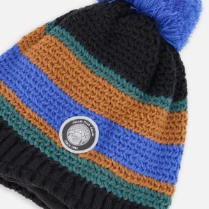 Lined Peruvian Knit Pompom Hat Black, Blue And Brown - Image 5