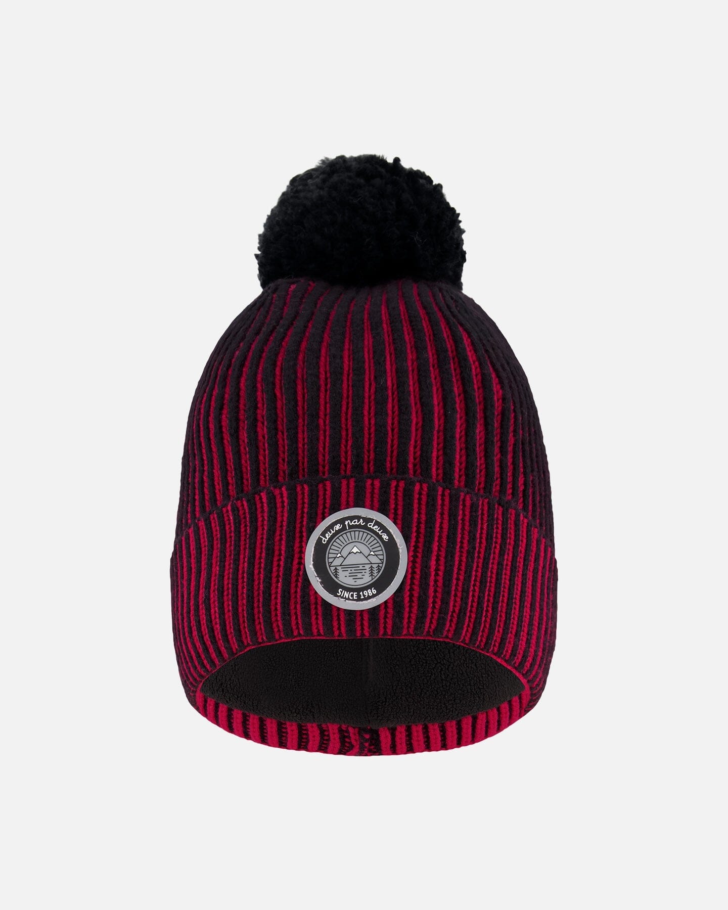 Lined Knit Pompom Hat Red And Black - Image 7
