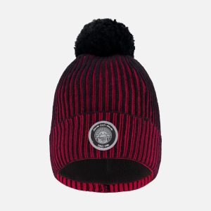 Lined Knit Pompom Hat Red And Black