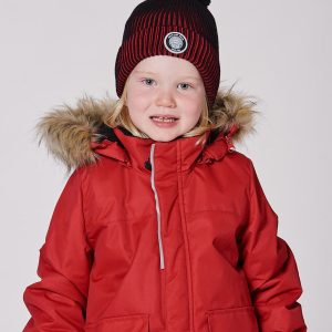 Alternative view of Lined Knit Pompom Hat Red And Black