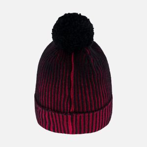 Lined Knit Pompom Hat Red And Black - Image 3
