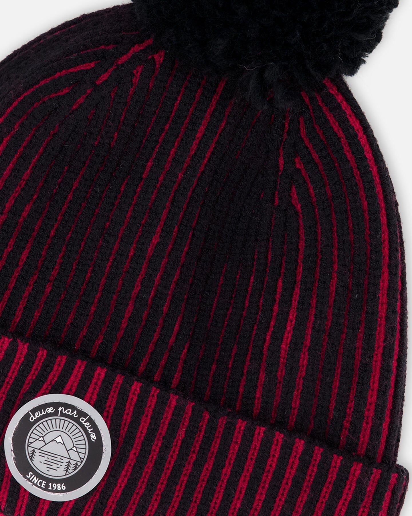 Lined Knit Pompom Hat Red And Black - Image 4