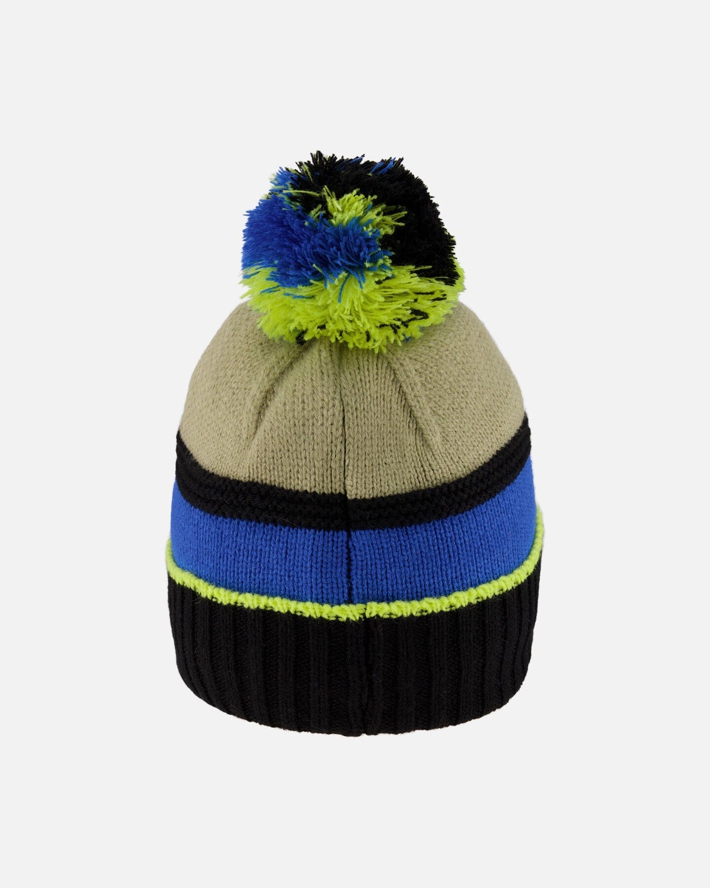 Lined Knit Pompom Hat Black, Taupe And Lime Green - Image 4